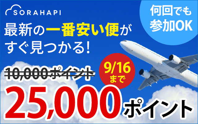 ソラハピが大幅ポイントUP!国内線航空券の購入で2,500円相当!!についてのイメージ画像